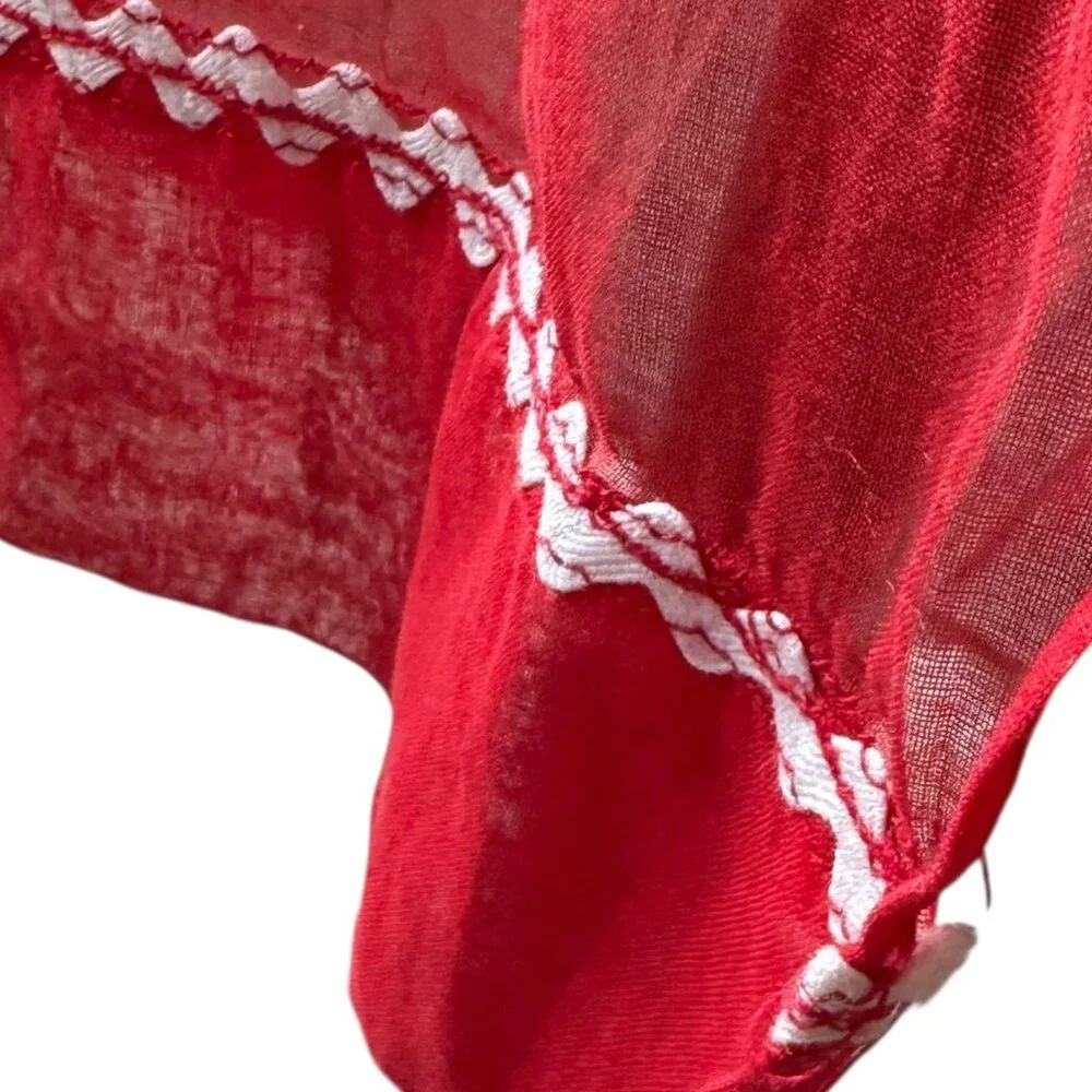 Vintage Hostess Half Apron Nylon Sheer w Floral Pocket & Ric‎ Rac Trim Handmade